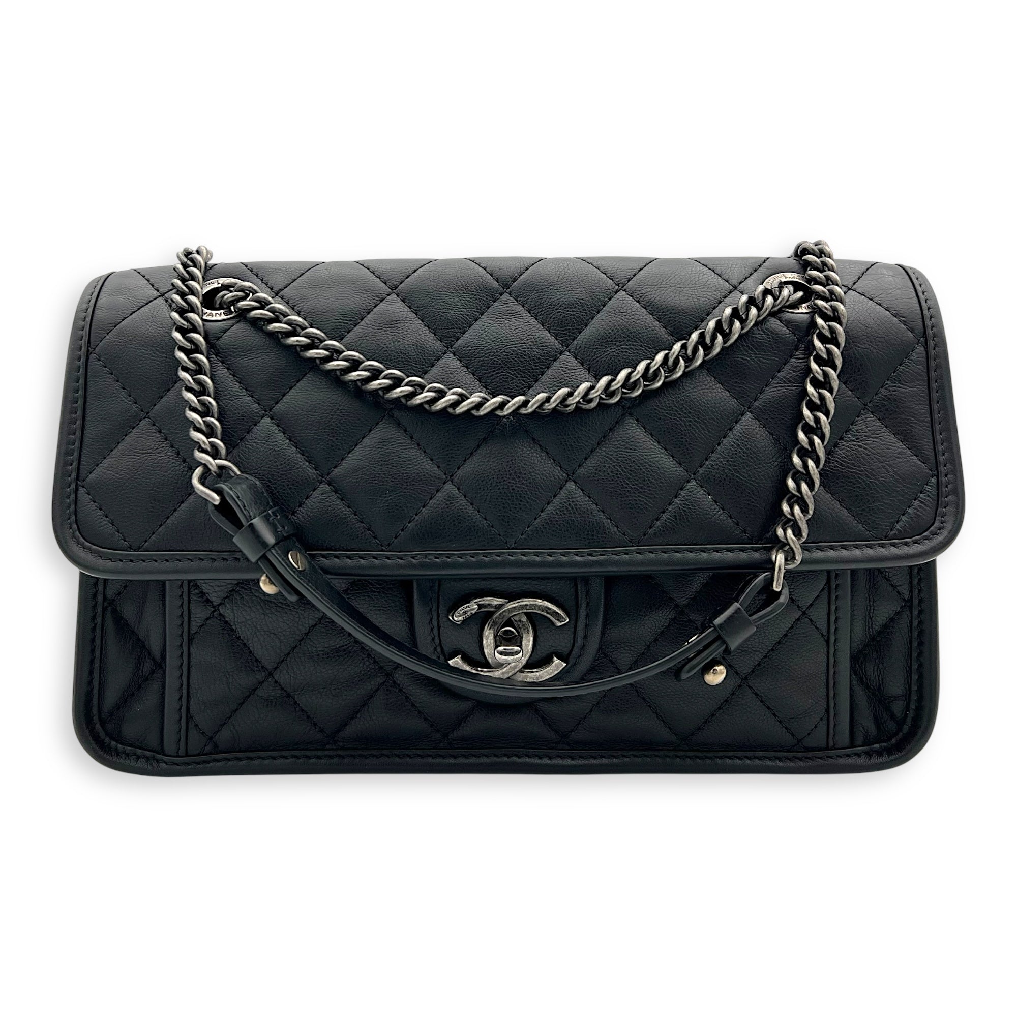 Chanel French Riviera Black Shoulder Bag in Calfskin, Gunmetal hardware_9