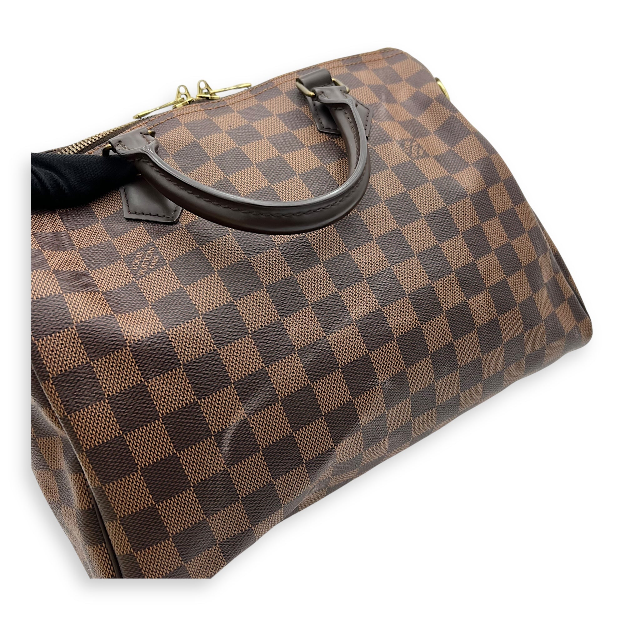 Louis Vuitton Speedy Bandouliere Top Handle Bag 30 Brown in Coated Canvas, Gold hardware_9