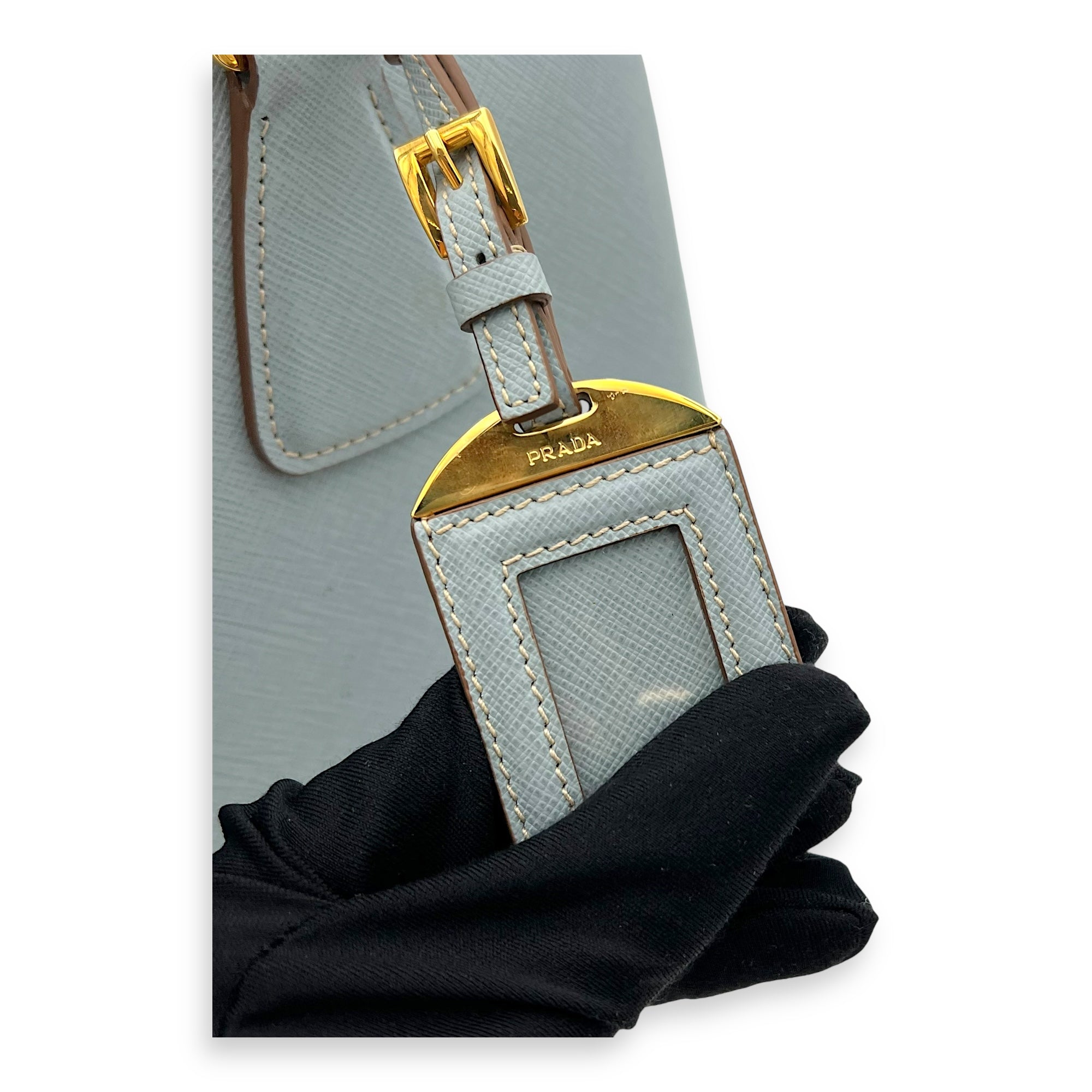 Prada Others Top Handle Bag Blue in Saffiano Leather, Gold hardware_9