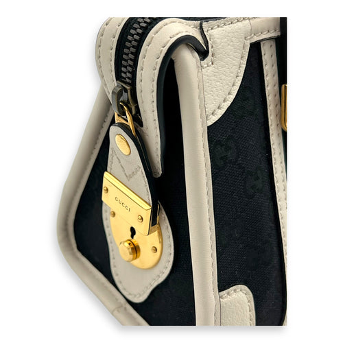 Gucci Sherry Top Handle Bag Mini White in Calfskin and jacquard, Gold hardware_9