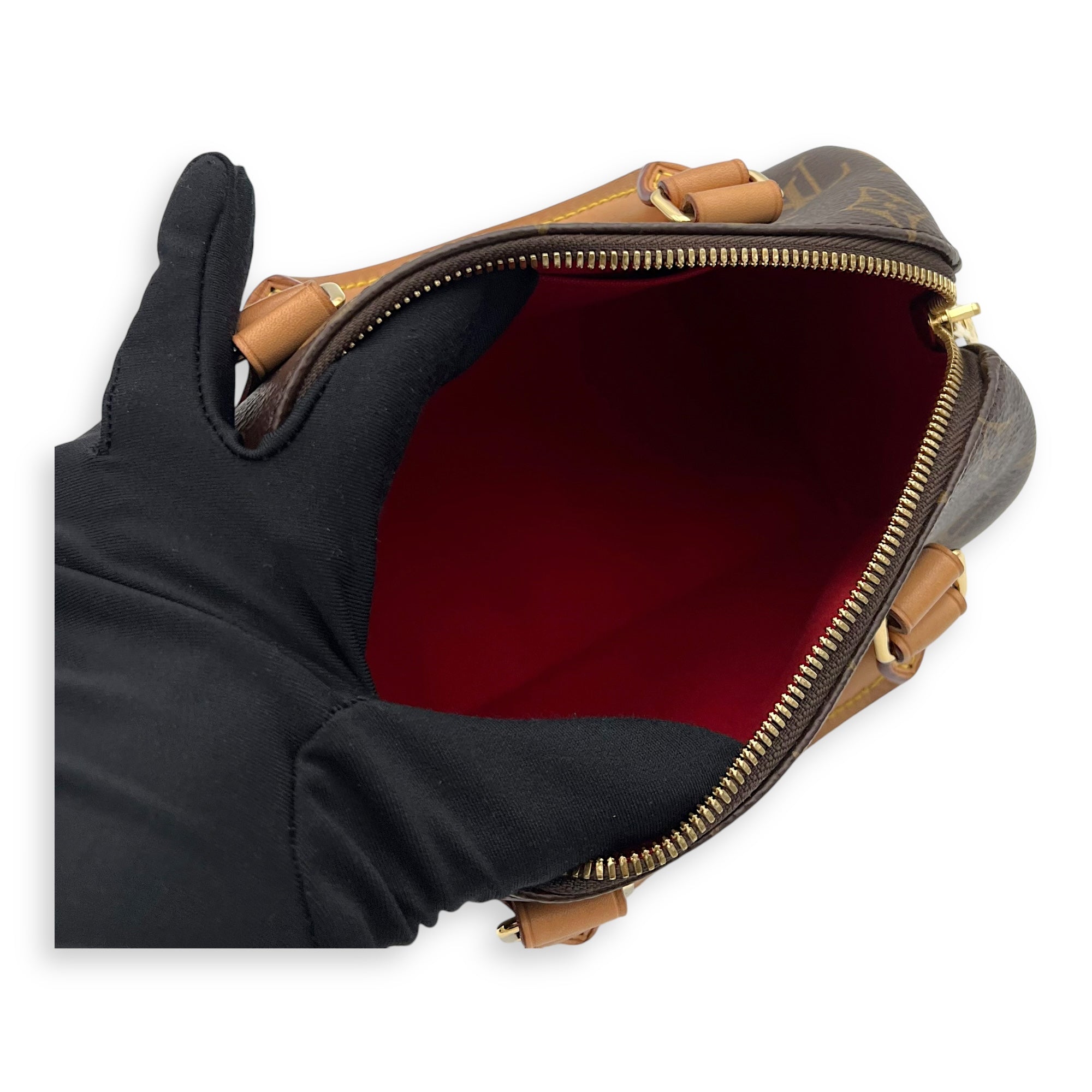 Louis Vuitton Speedy Top Handle Bag 20 Brown in Monogram Coated Canvas, Gold hardware_9