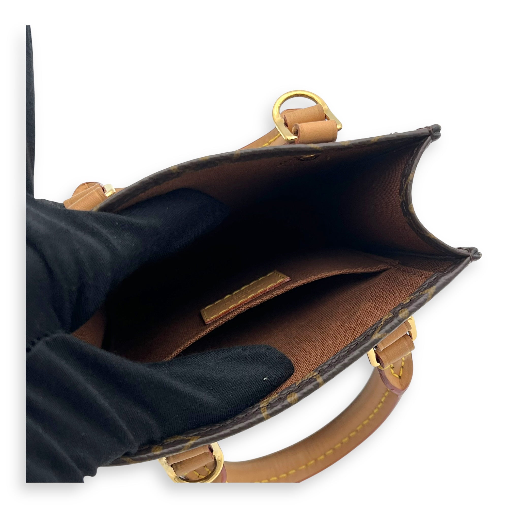 Louis Vuitton Sac Plat Petite Brown Top Handle Bag in Monogram Coated Canvas, Gold hardware_9