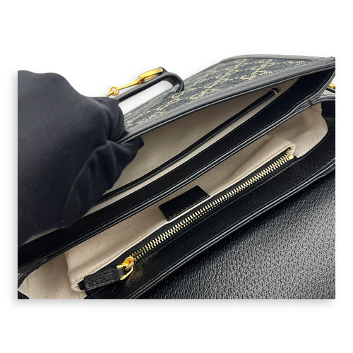 Gucci Horsebit 1955 Shoulder Bag Black in Denim, Gold hardware_9