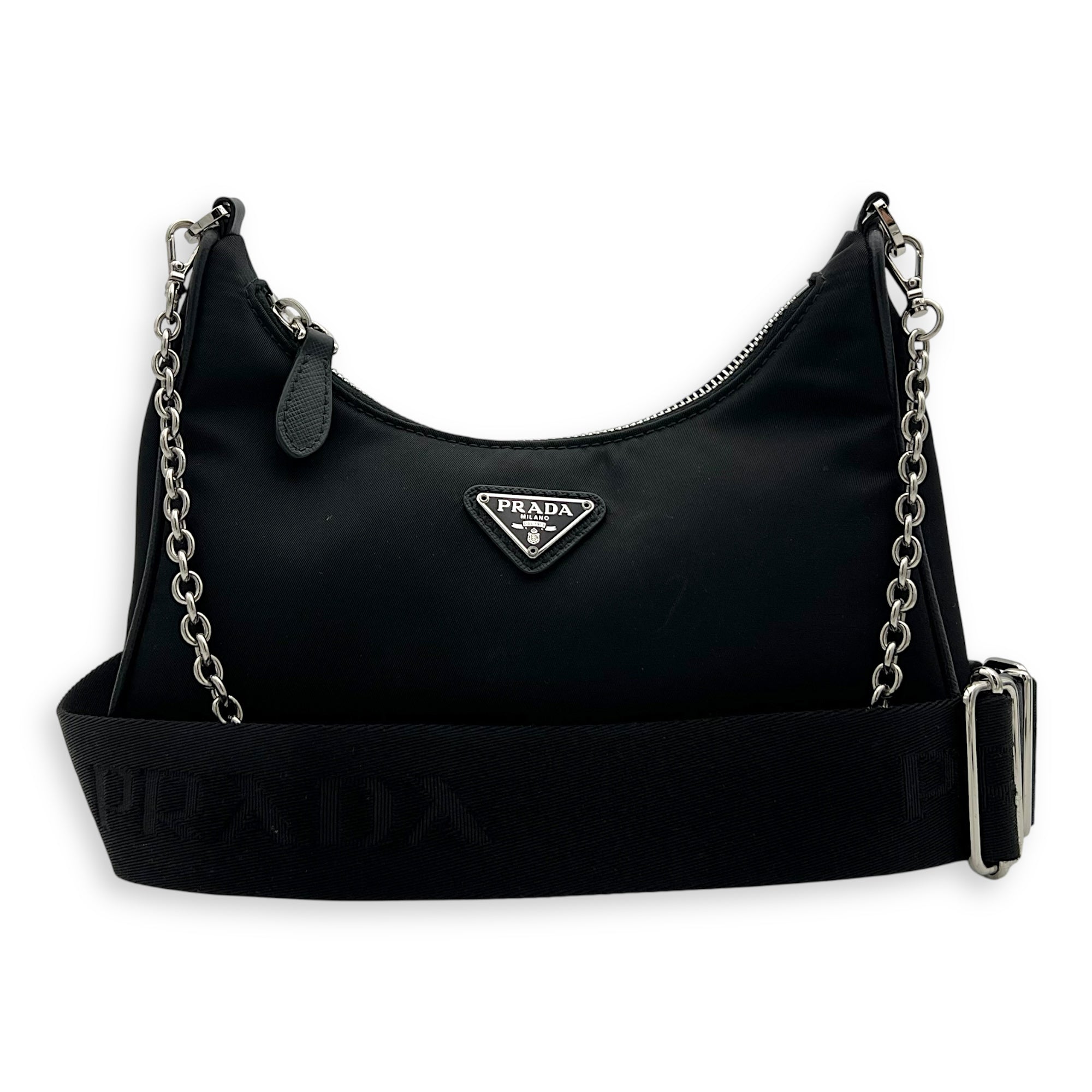 Prada Re-Edition 2005 Shoulder Bag Black in Nylon, Silver hardware_9