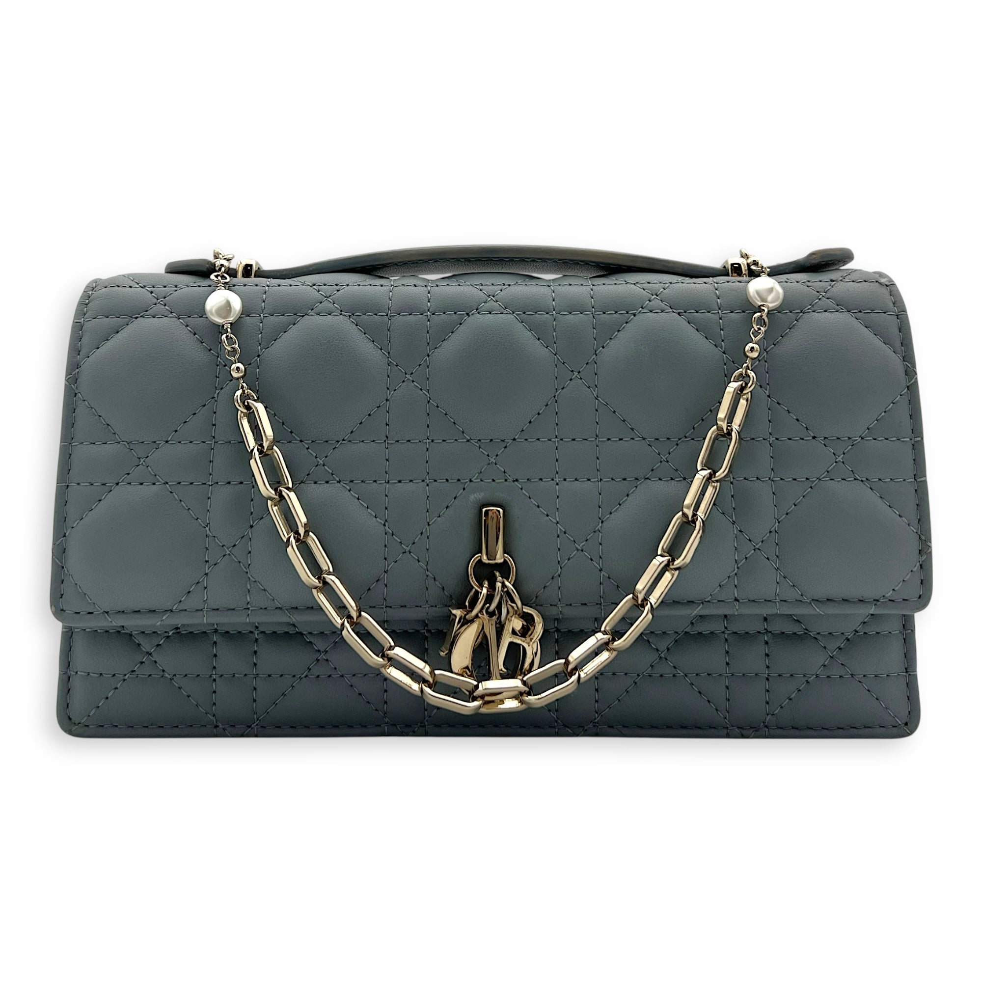 Christian Dior My Dior Top Handle Bag Blue in Lambskin, Gold hardware_9