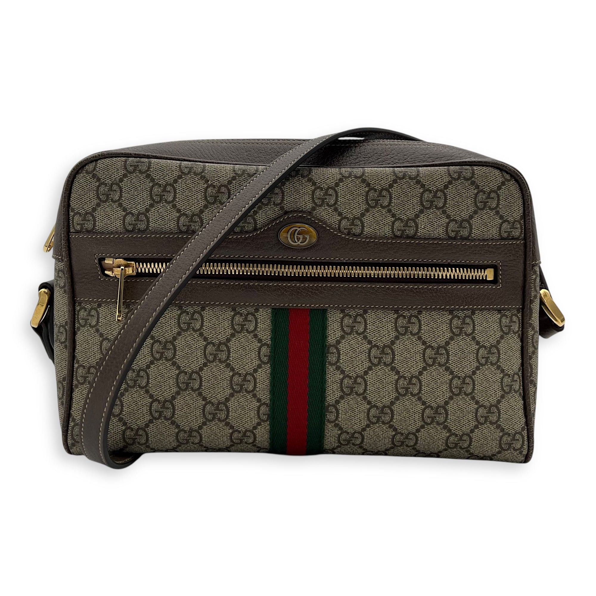 Gucci Ophidia Crossbody Bag Brown in Coated Canvas, Gold hardware_9