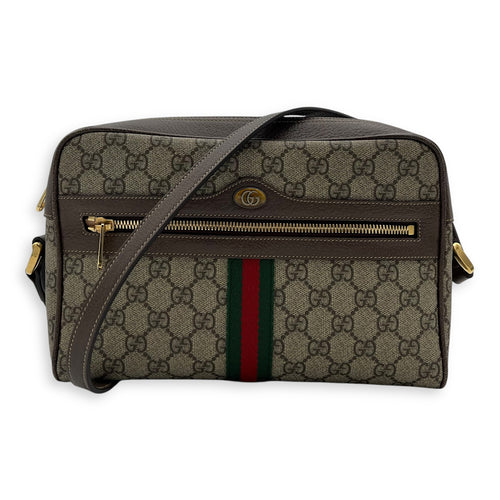 Gucci Ophidia Crossbody Bag Brown in Coated Canvas, Gold hardware_9