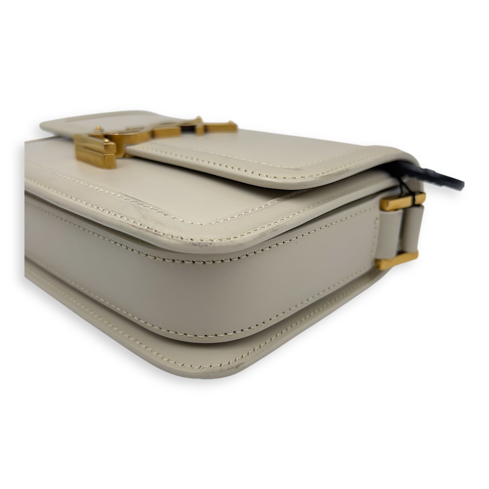 Saint Laurent Solferino Shoulder Bag White in Calfskin, Gold hardware_11