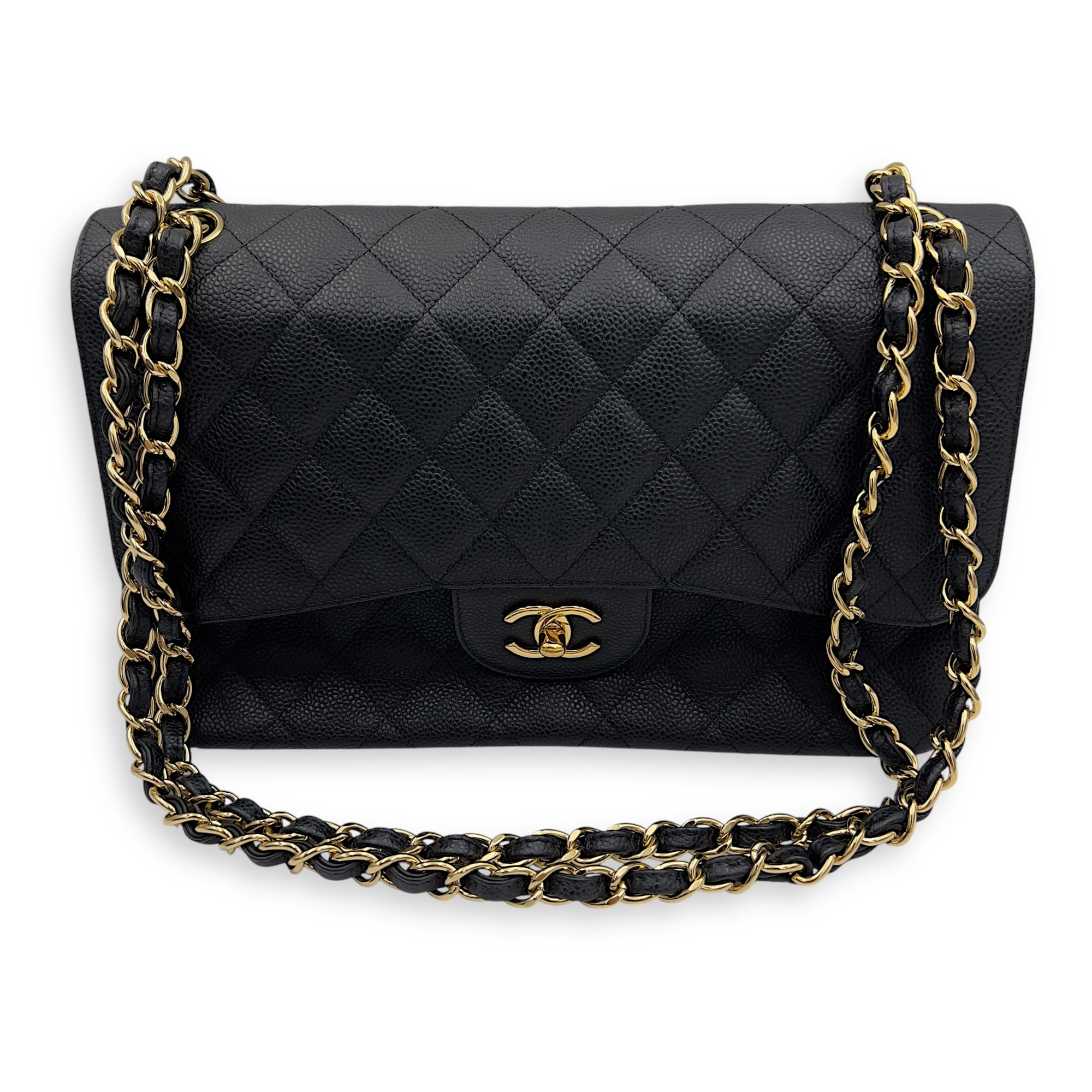 Chanel Classic Shoulder Bag Jumbo Black in Caviar Leather, Silver hardware_8