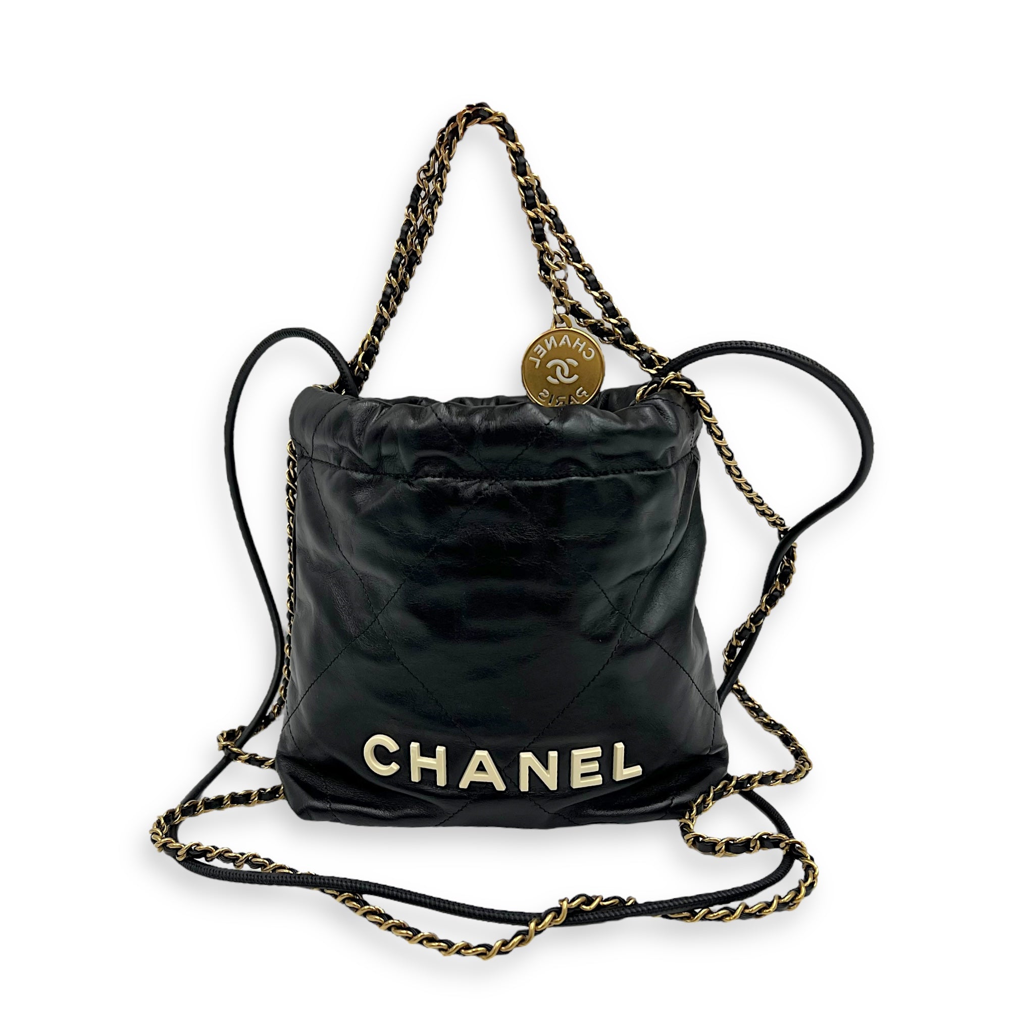 Chanel 22 Tote Shoulder Bag Mini Black in Lambskin, Gold hardware_7