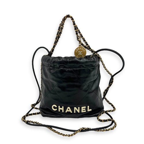 Chanel 22 Tote Shoulder Bag Mini Black in Lambskin, Gold hardware_7