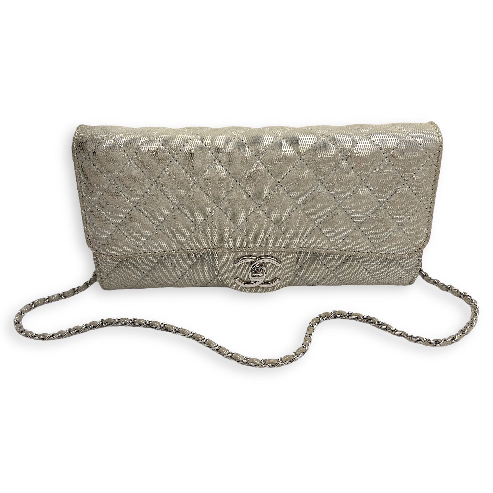 Chanel CC Silver Wallet On Chain in Jersey, Silver hardware_7