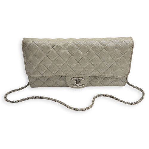 Chanel CC Silver Wallet On Chain in Jersey, Silver hardware_7