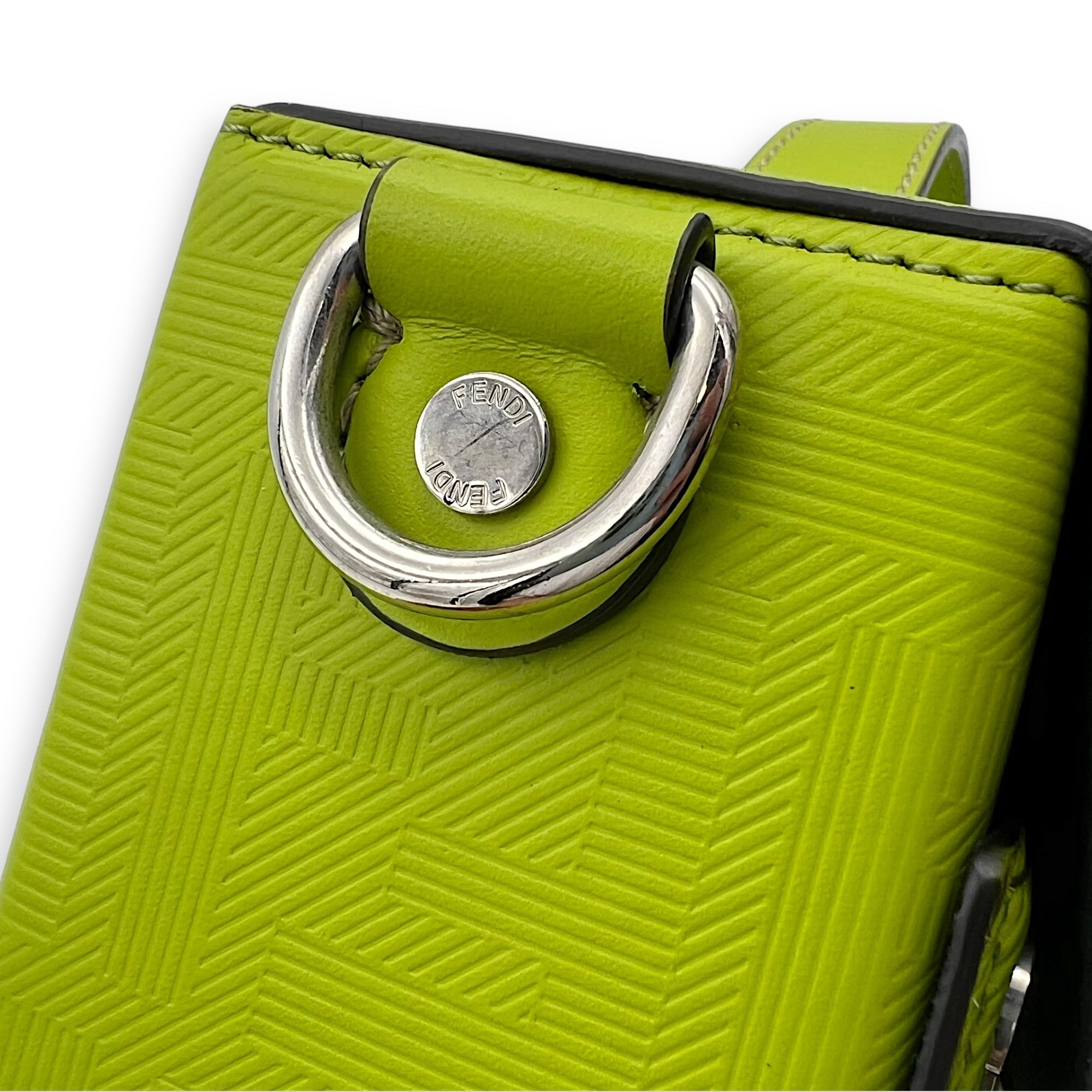 Fendi Baguette Crossbody Bag Yellow in Calfskin, Silver hardware_8