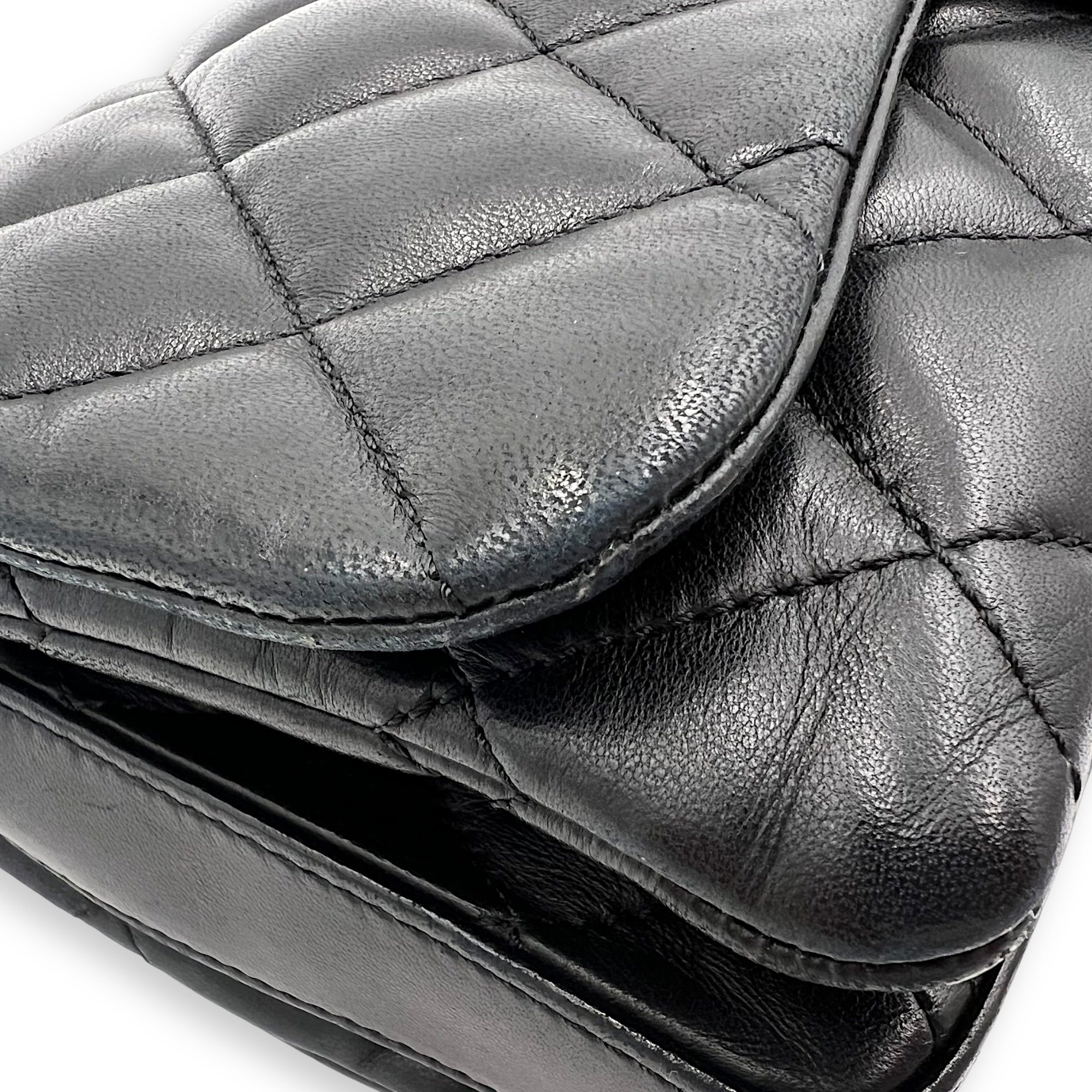 Chanel Accordion Triple Shoulder Bag Black in Lambskin, Silver hardware_9