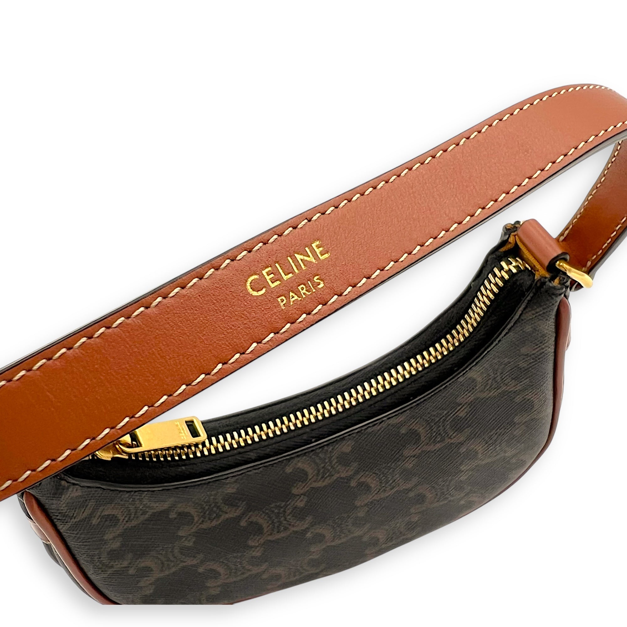 Celine Ava Shoulder Bag Brown in Coated Canvas, Gold hardware_9