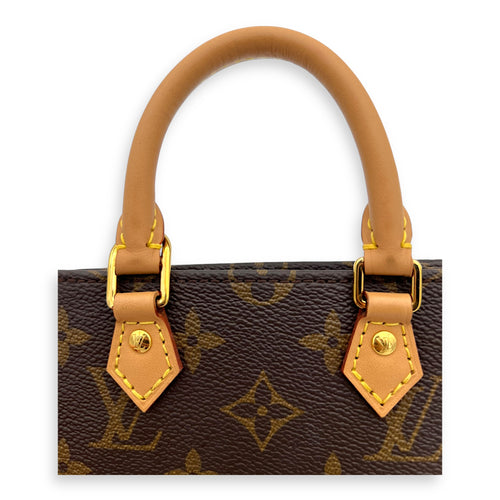 Louis Vuitton Sac Plat Top Handle Bag Petite Brown in Monogram Coated Canvas, Gold hardware_1
