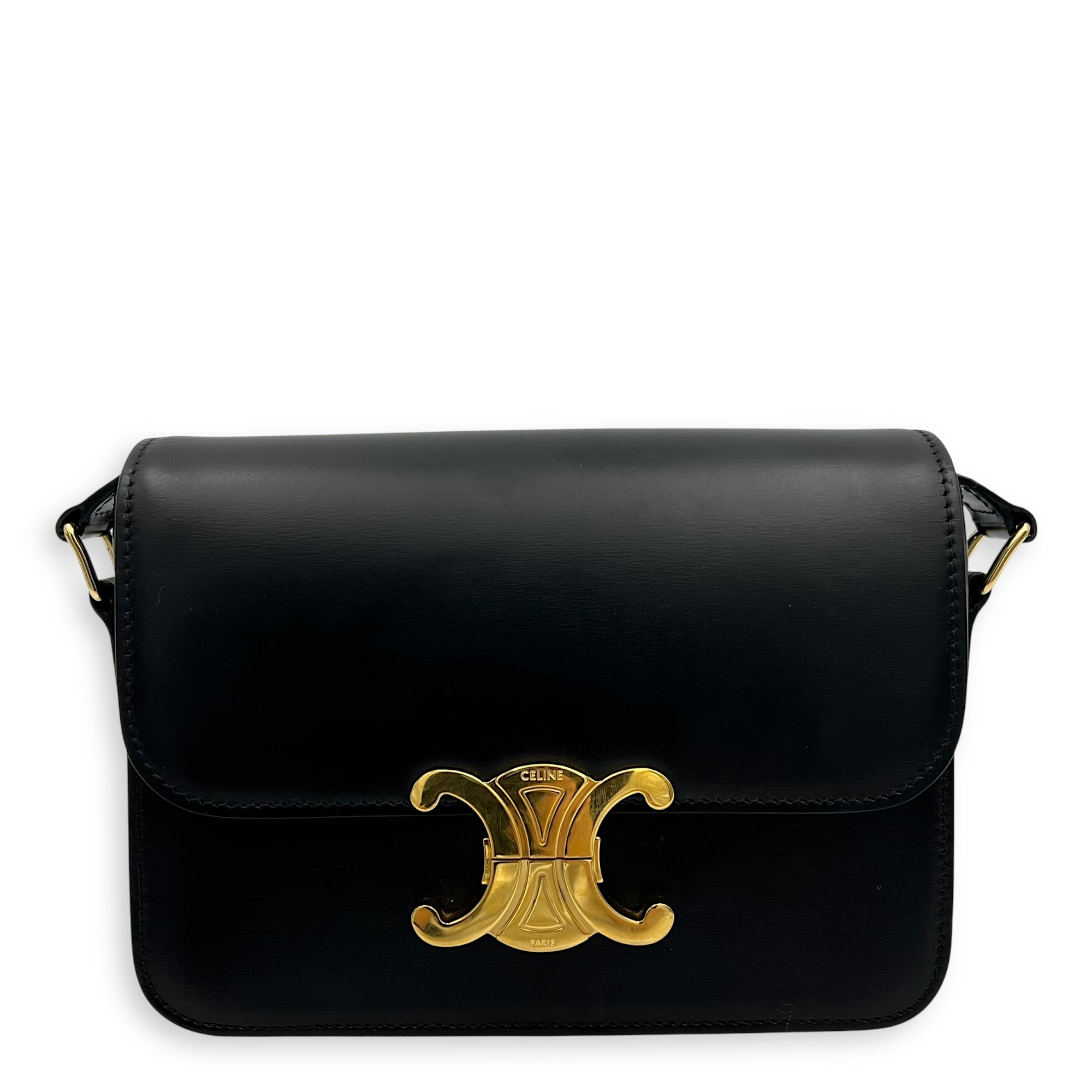 Celine Teen Crossbody Bag Black in Box Calfskin, Gold hardware_1