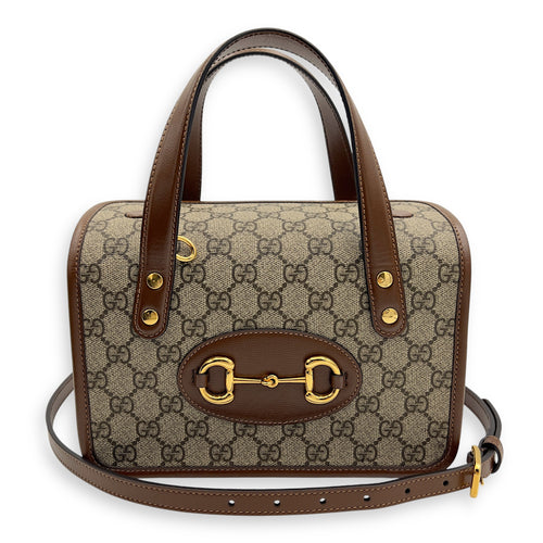 Gucci Horsebit 1955 Top Handle Bag Brown in Coated Canvas, Gold hardware_9