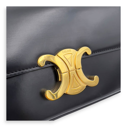 Celine Triomphe Claude Black Shoulder Bag in Calfskin, Gold hardware_7
