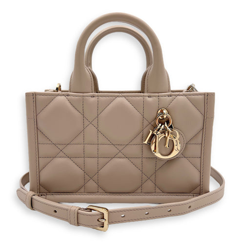 Dior Book Tote Top Handle Bag Mini Beige in Lambskin, Gold hardware_7