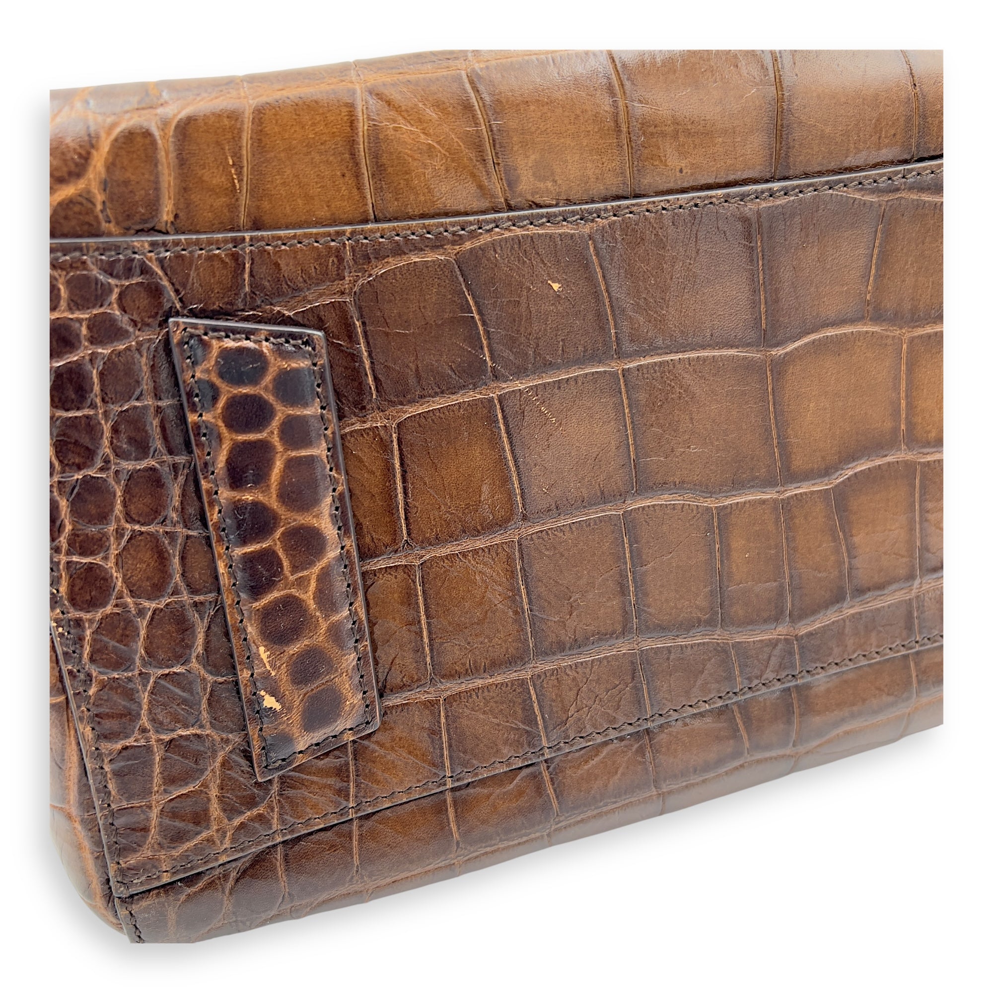 Givenchy Antigona Small Brown Top Handle Bag in Crocodile Embossed Calfskin, Gold hardware_9