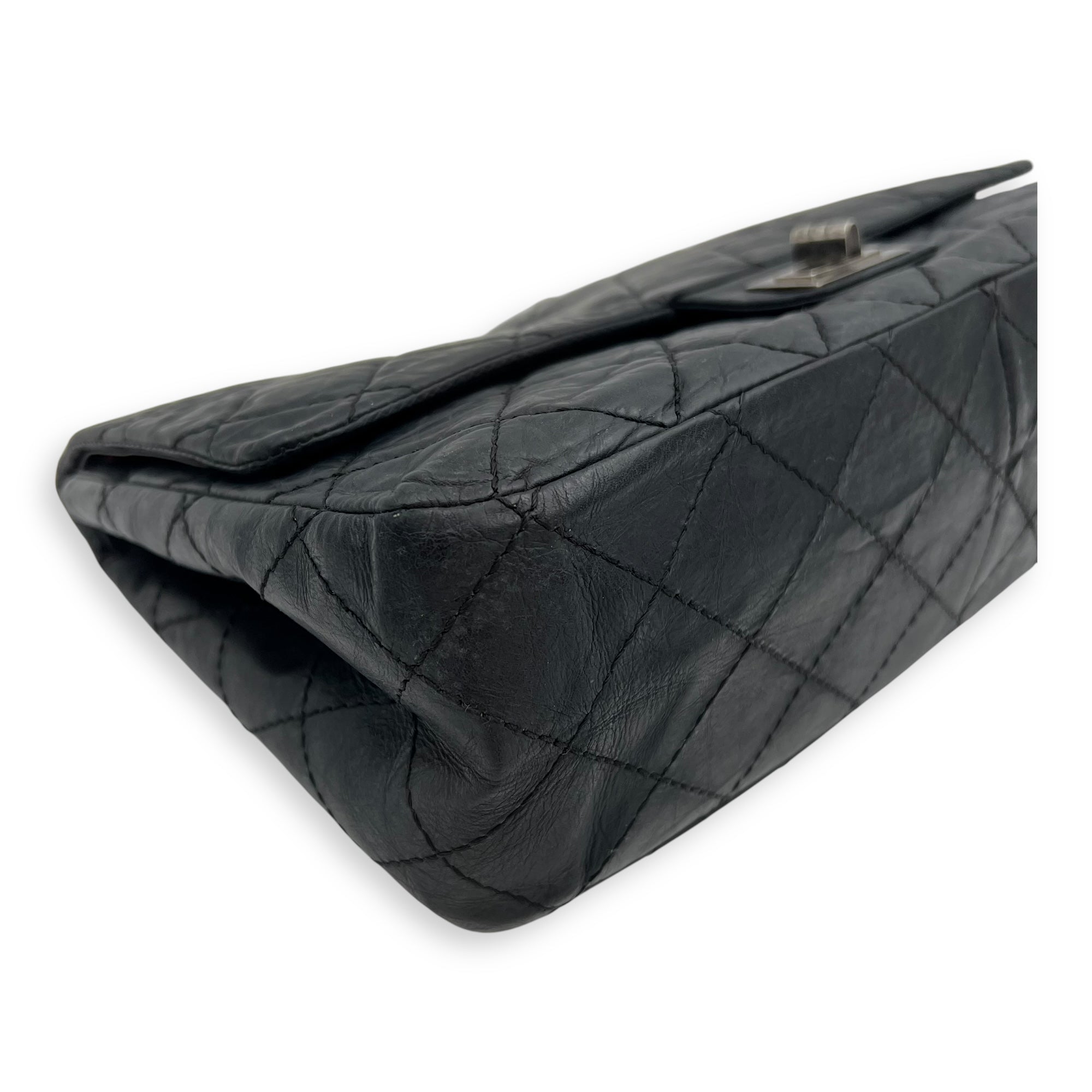 Chanel 2.55 227 Black Shoulder Bag in Calfskin, Ruthenium hardware_9