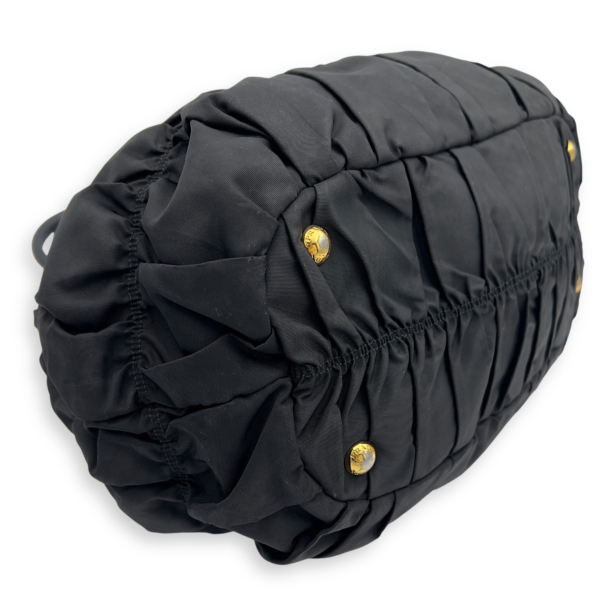 Prada Gaufre Top Handle Bag Black in Nylon, Gold hardware_9