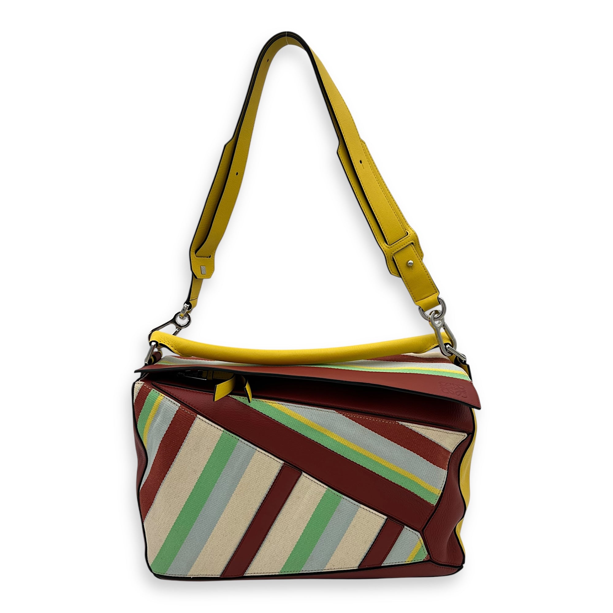 Loewe Puzzle Crossbody Bag LG Multi-colour in Leather and canvas, Silver hardware_1