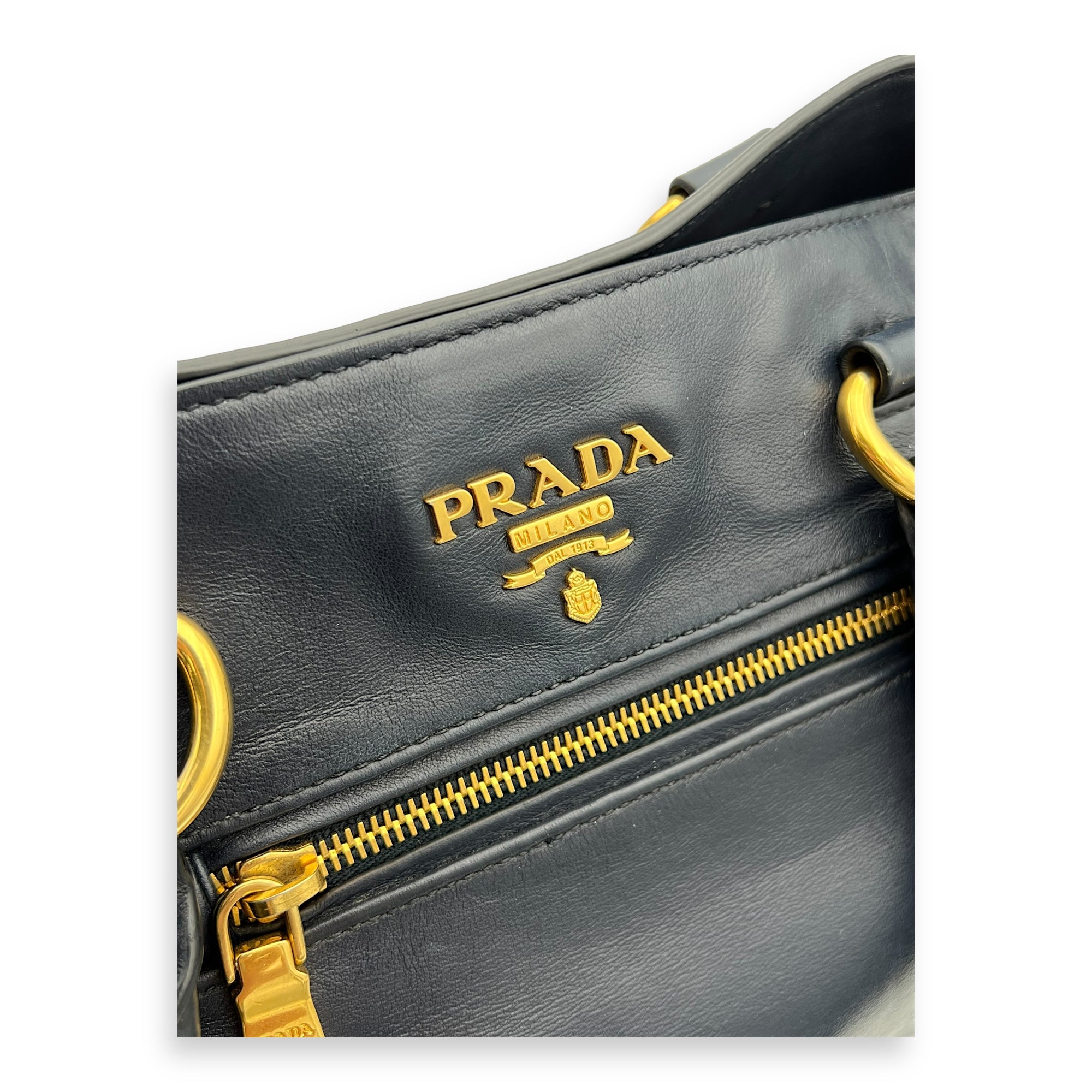Prada 2 way bag Top Handle Bag Blue in Calfskin, Gold hardware_3