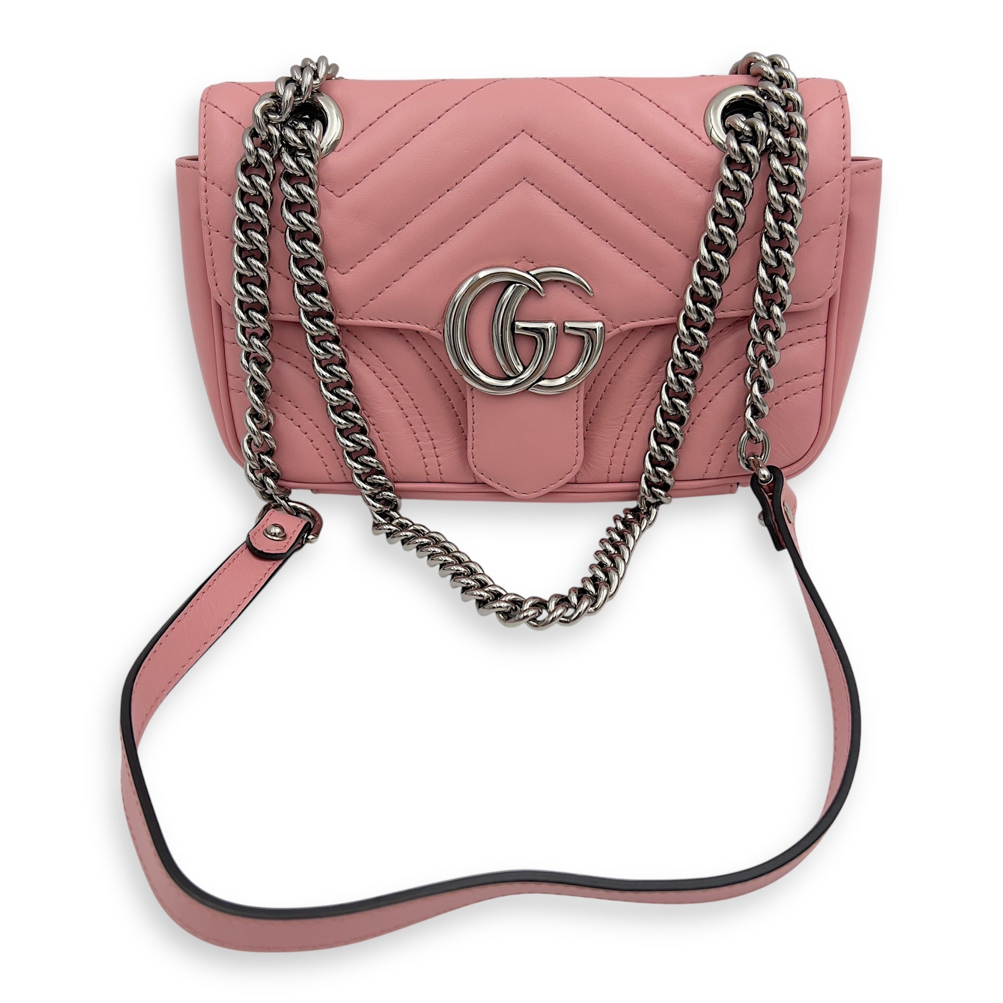 Gucci GG Marmont Shoulder Bag Mini Pink in Calfskin, Silver hardware_7