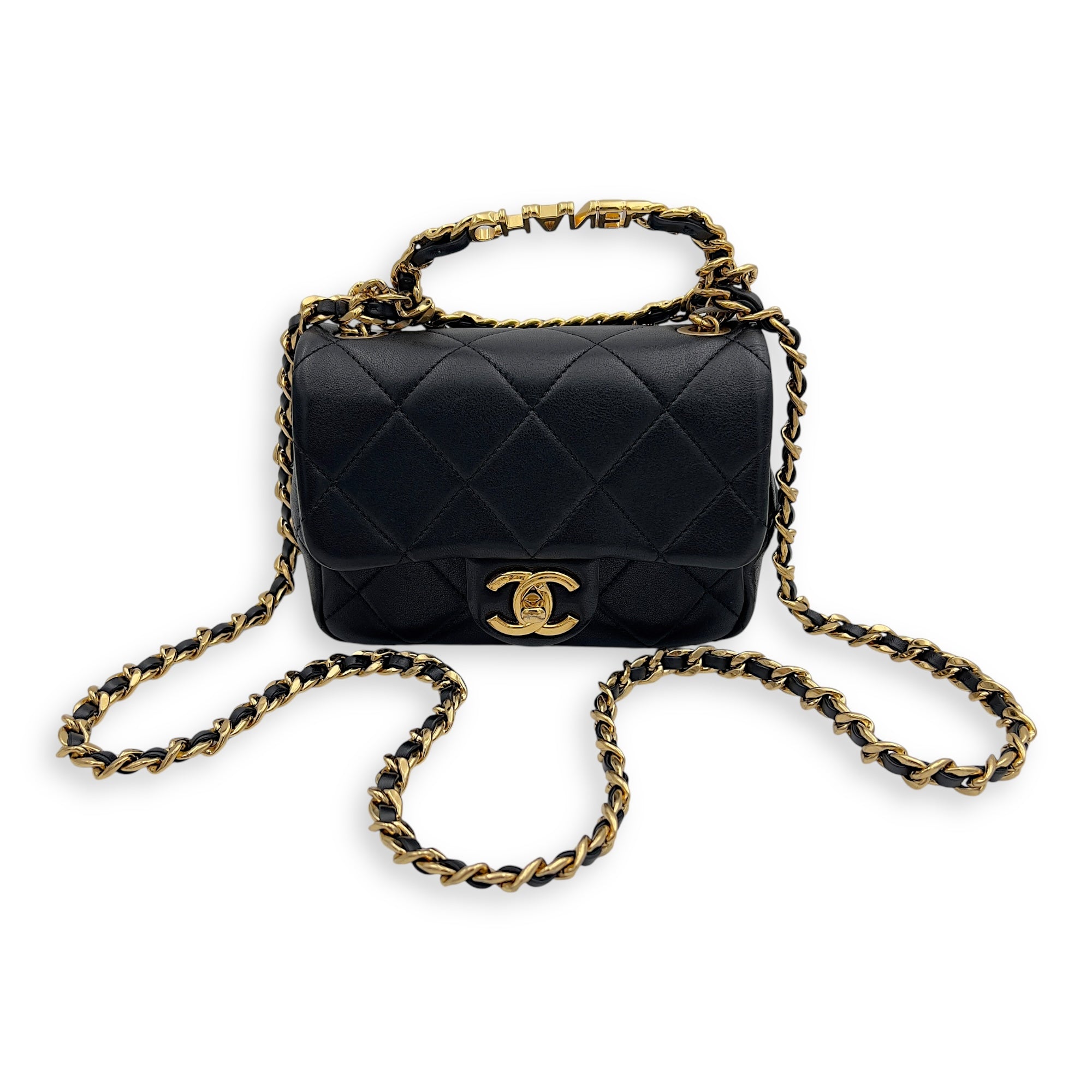 Chanel CC Flap  Top Handle Bag Black in Calfskin, Gold hardware_7