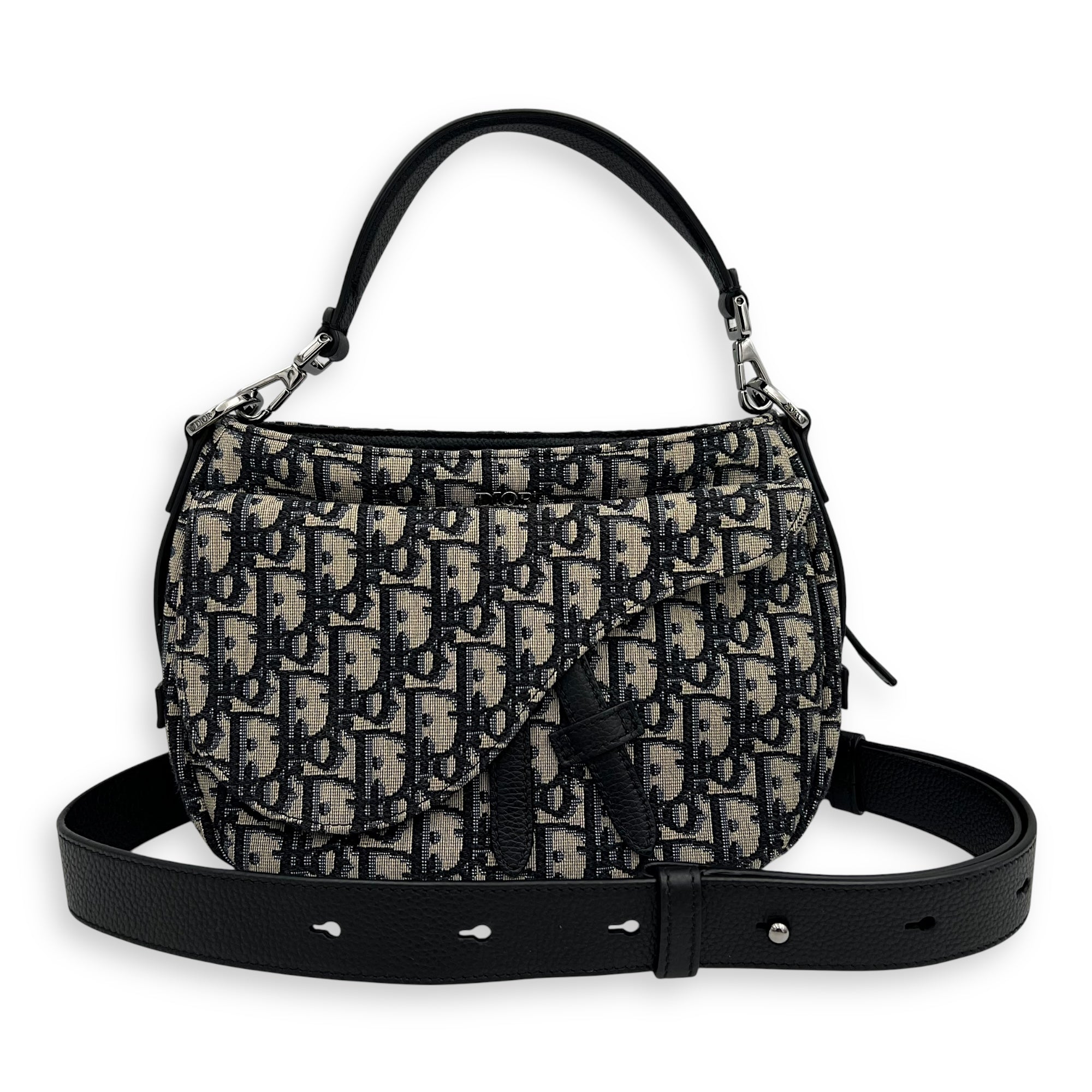 Dior Oblique Saddle Blue Crossbody Bag in Jacquard, Silver hardware_7