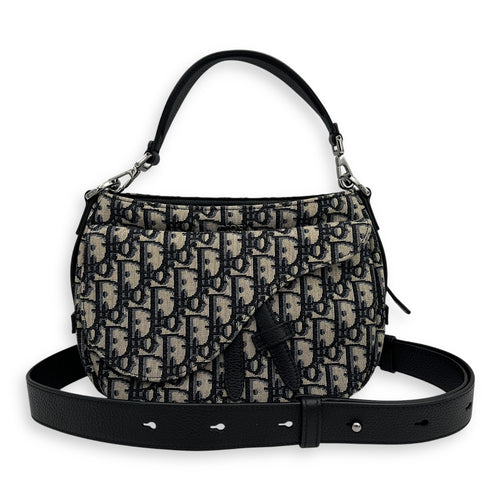 Dior Oblique Saddle Blue Crossbody Bag in Jacquard, Silver hardware_7