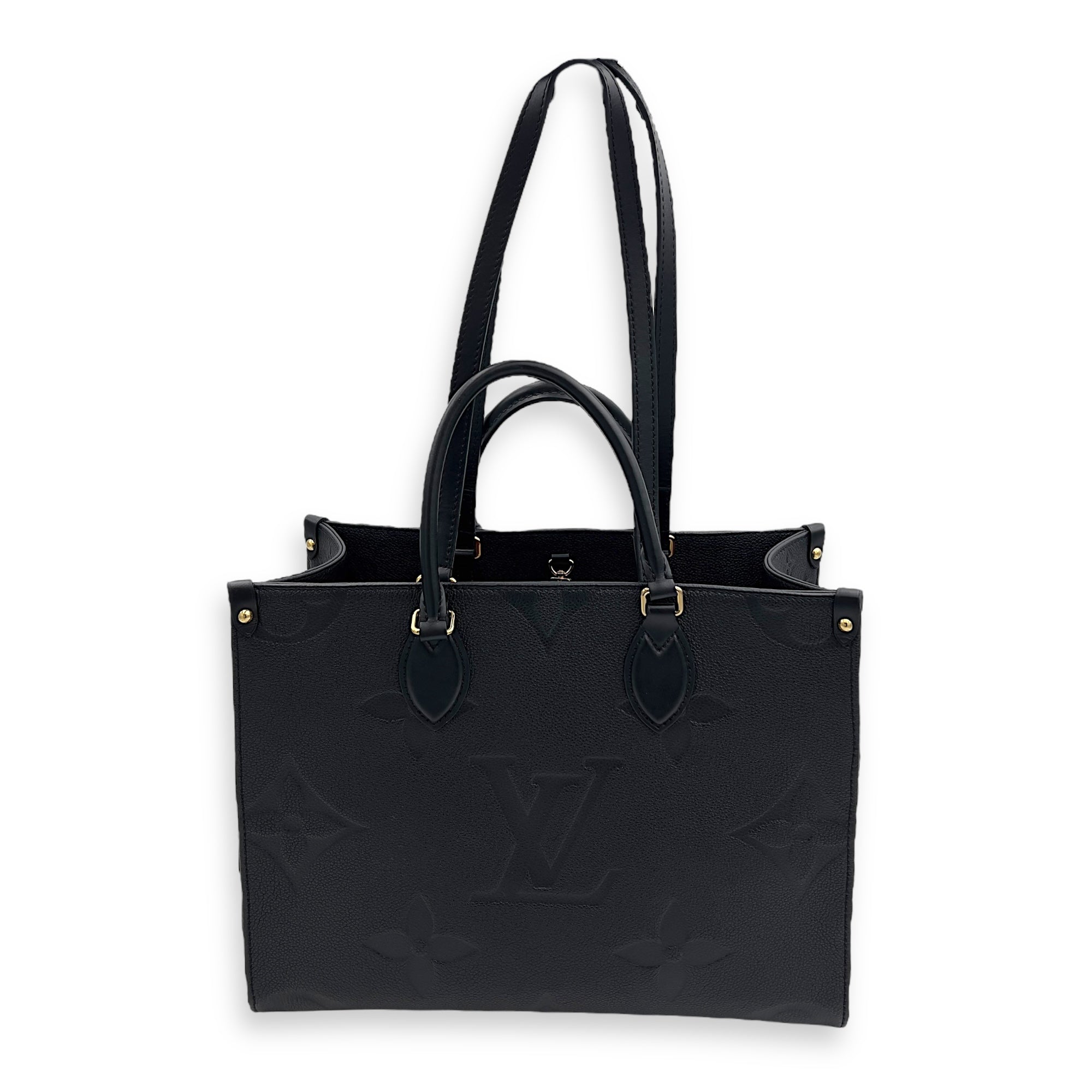 Louis Vuitton OnTheGo MM Black Top Handle Bag in Empreinte Leather, Gold hardware_7