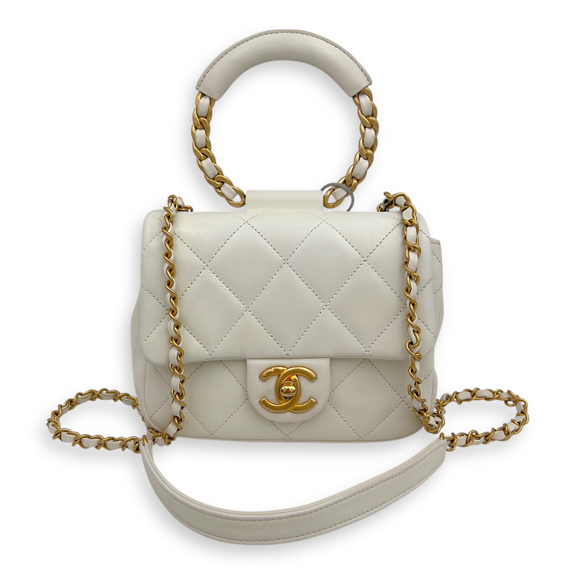 Chanel 20C In The Loop CC Flap White Top Handle Bag in Lambskin, Gold hardware_7