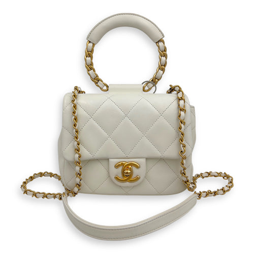 Chanel 20C In The Loop CC Flap White Top Handle Bag in Lambskin, Gold hardware_7