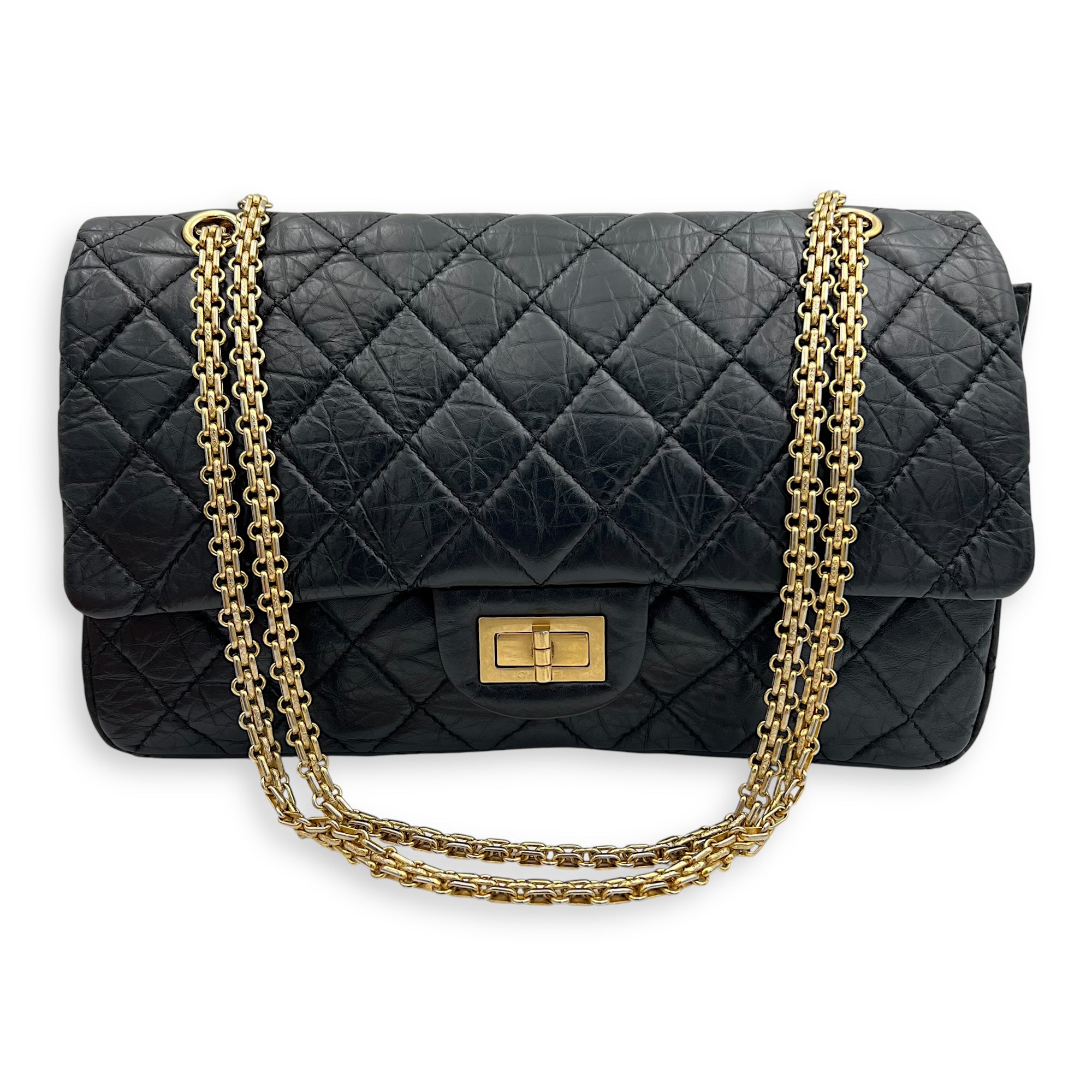 Chanel 2.55 Shoulder Bag 27 Black in Calfskin, Gold hardware_7