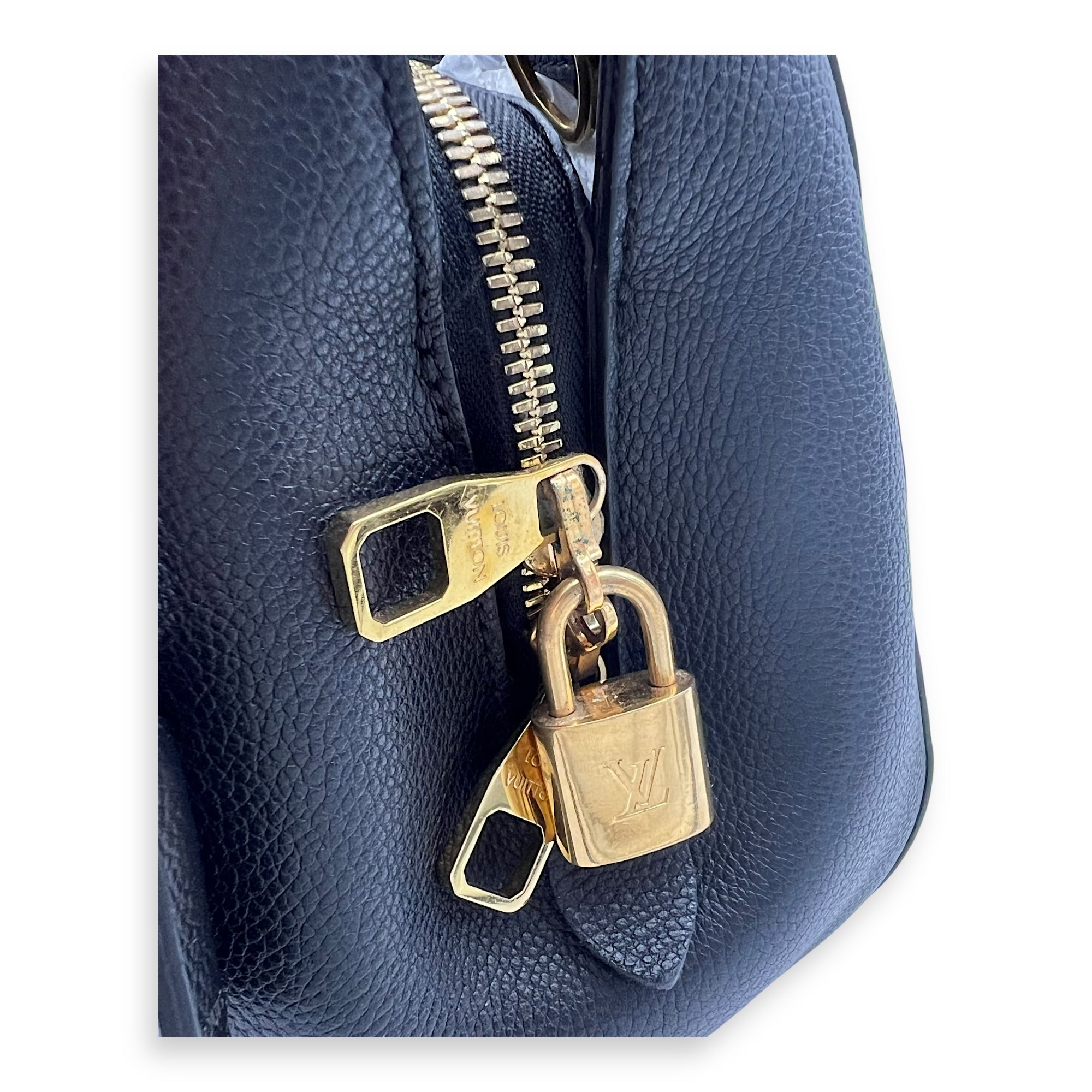 Louis Vuitton Montaigne Top Handle Bag BB Black in Empreinte Leather, Gold hardware_9