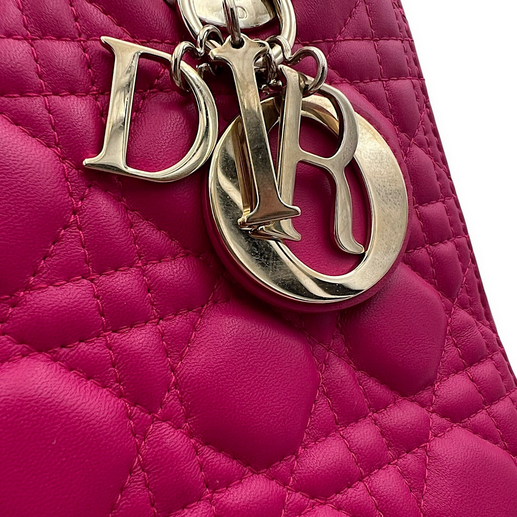 Dior Lady Dior Top Handle Bag Medium Pink in Calfskin, Gold hardware_9