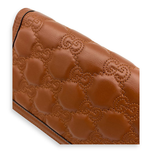 Gucci Matelassé Wallet On Chain Brown in Calfskin, Gold hardware_9