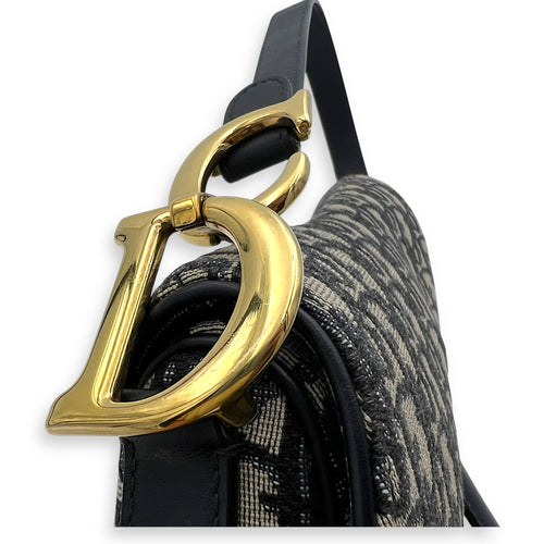 Dior Saddle Shoulder Bag Medium Blue in Jacquard, Gold hardware_8
