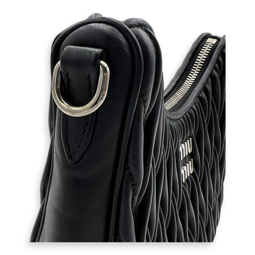 Miu Miu Matelassé Shoulder Bag Black in Lambskin, Silver hardware_9