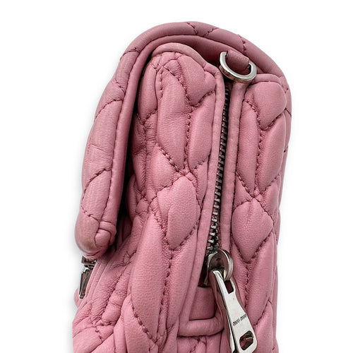 Miu Miu Matelassé Shoulder Bag Pink in Lambskin, Silver hardware_9