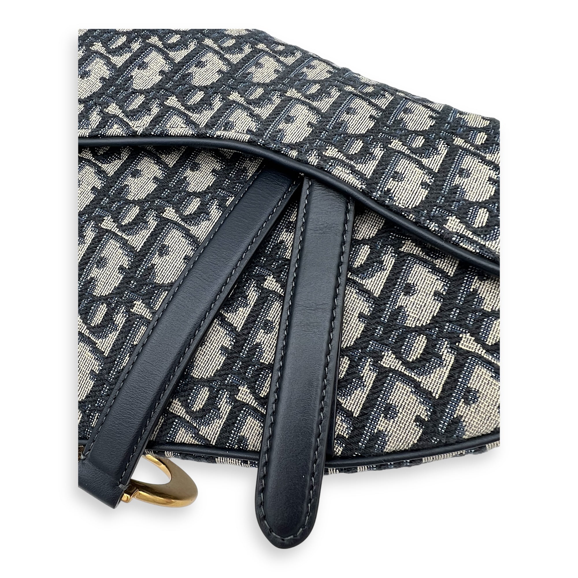 Dior Saddle Shoulder Bag Blue in Jacquard, Gold hardware_4