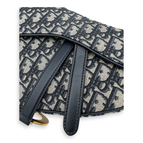 Dior Saddle Shoulder Bag Blue in Jacquard, Gold hardware_4