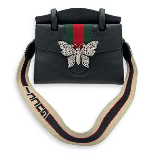 Gucci Sylvie Shoulder Bag Black in Calfskin, Silver hardware_2