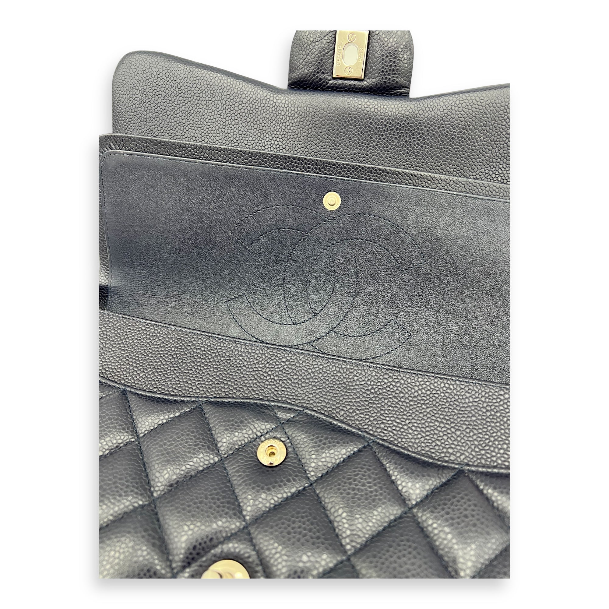 Chanel Classic Jumbo Blue Shoulder Bag in Caviar Leather, Silver hardware_5