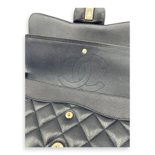 Chanel Classic Jumbo Blue Shoulder Bag in Caviar Leather, Silver hardware_5