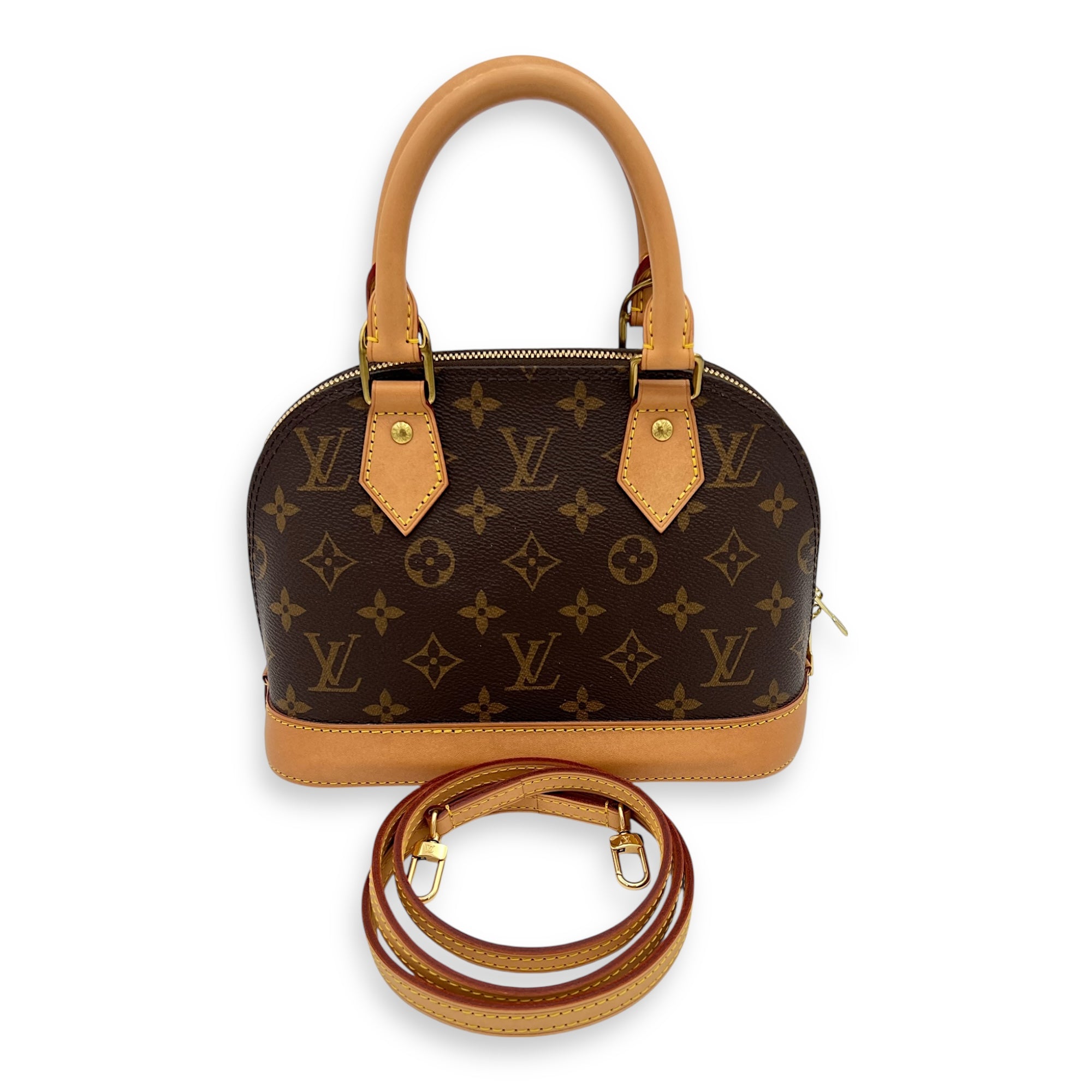 Louis Vuitton Alma BB Brown Top Handle Bag in Monogram Coated Canvas, Gold hardware_3